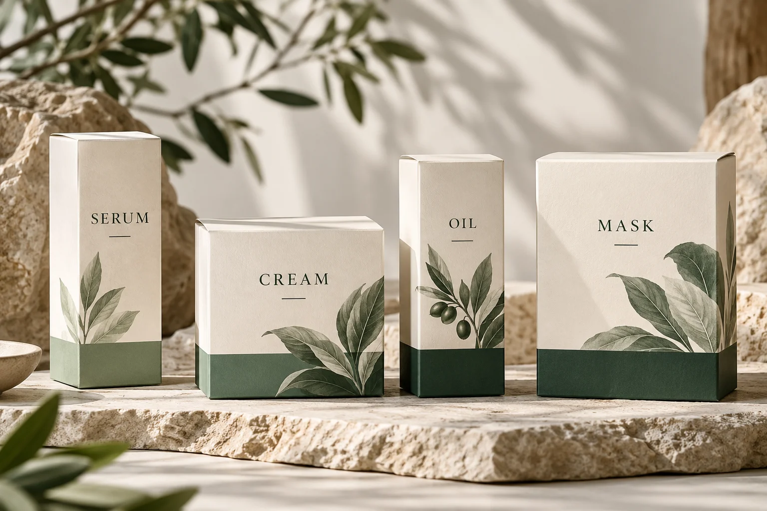 AI concept of four skincare variants with clear product names