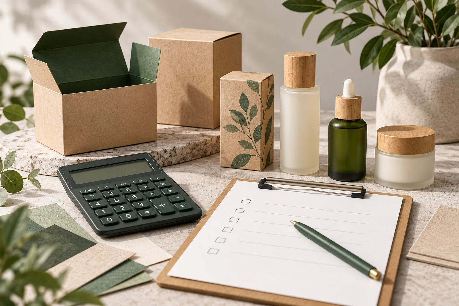 AI concept of packaging prototypes and a quote planning desk