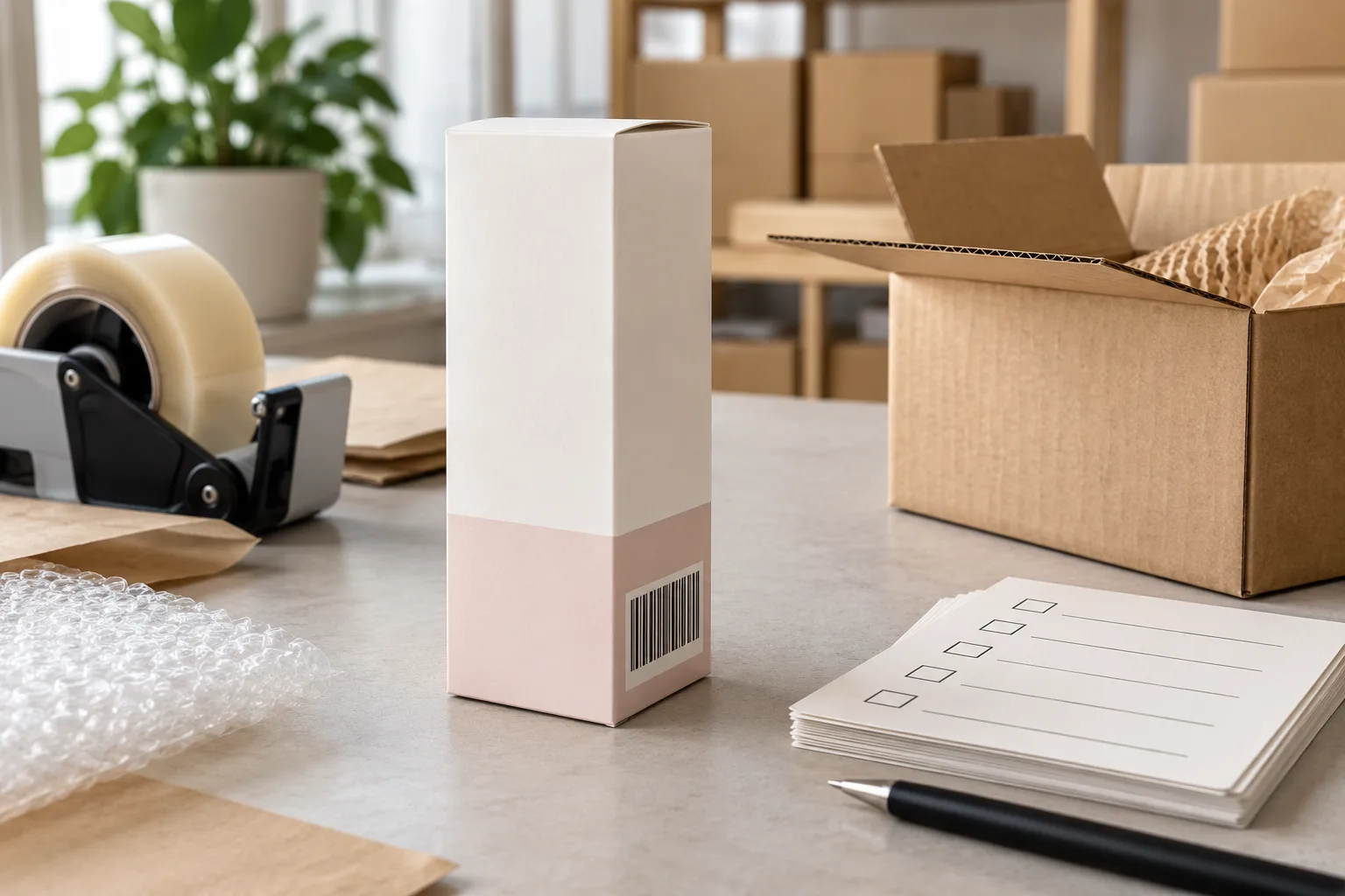 AI-generated concept of skincare cartons protected in a corrugated shipping case