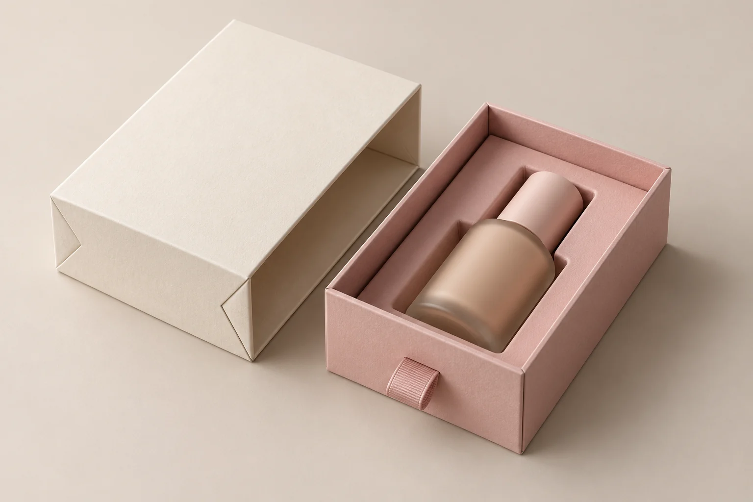 AI concept of a paperboard sleeve and matching beauty drawer shown separately