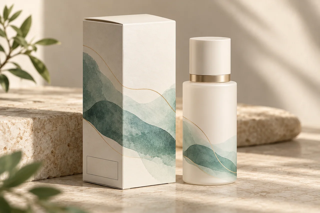 AI-generated concept of a skincare carton with a reserved coding area