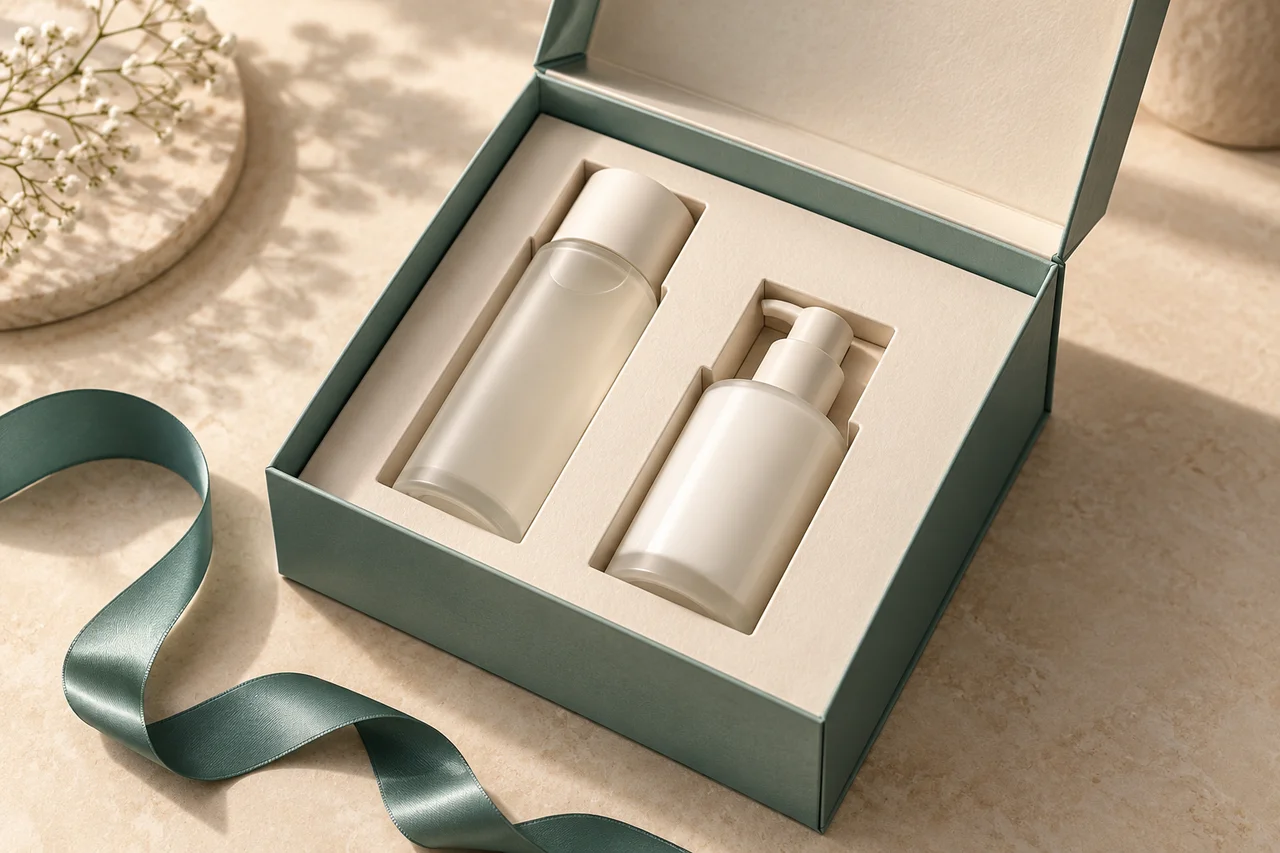 AI-generated concept of a fitted gift tray and separate decorative ribbon