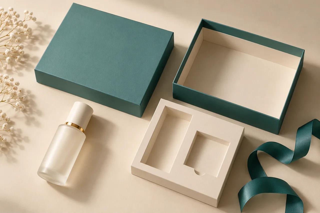 AI-generated concept of gift box components laid out separately