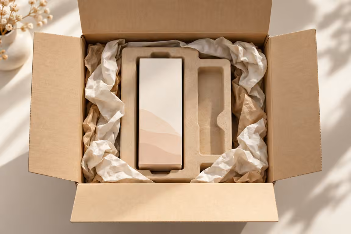 AI-generated concept of an opened parcel retaining its original packing layout