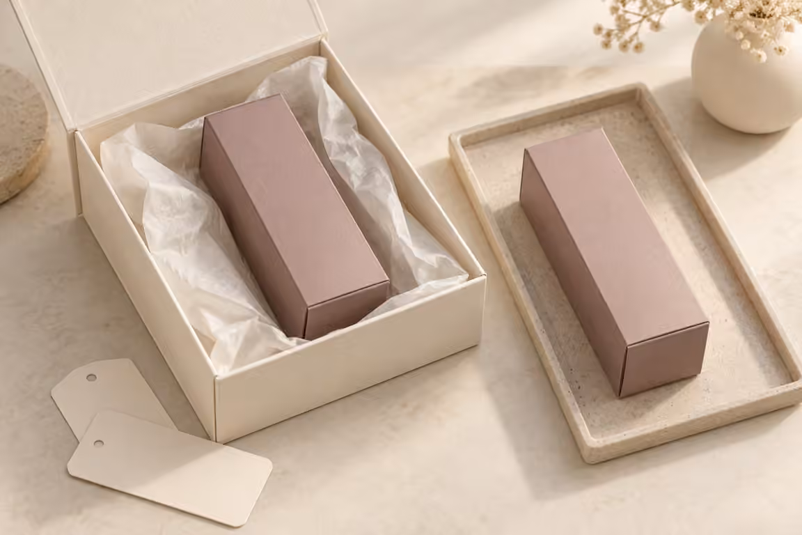 AI-generated concept of protected beauty packaging references and a separate working copy