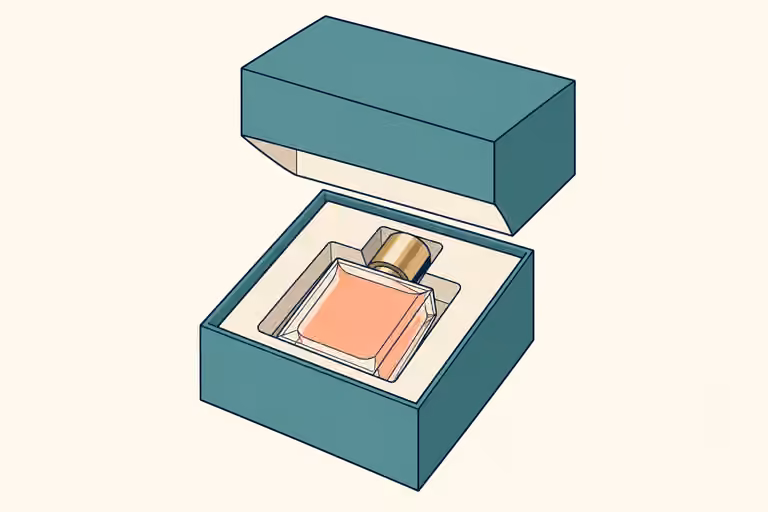 AI-generated concept of a perfume gift-box cutaway with space below its lid