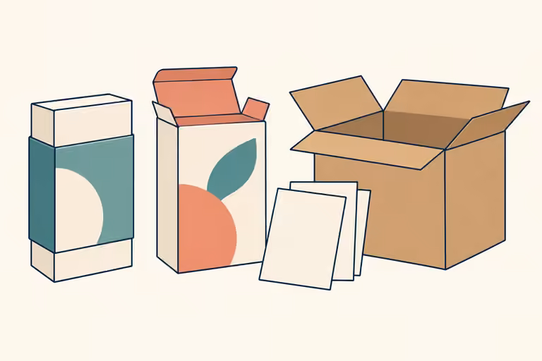 AI-generated concept of finished packs beside tally cards and a shipping carton