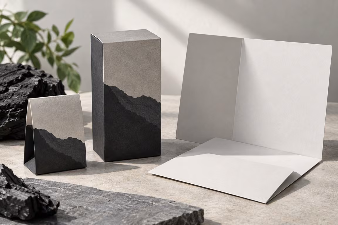 AI-generated concept of an assembled cosmetic carton beside its sample and blank review folder