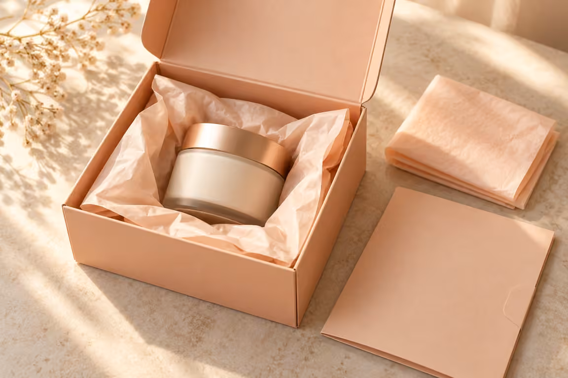 AI-generated concept of a gift box with tissue folded around a closed jar