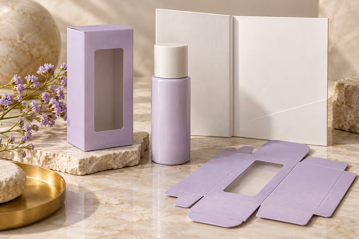 AI-generated concept of a window carton with its bottle and matching blank