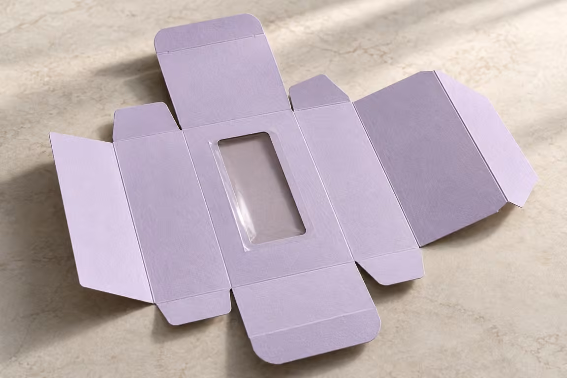 AI-generated concept of an inside carton blank with a transparent window patch