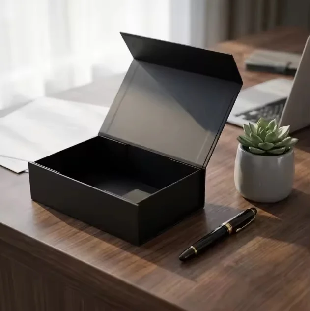 White Collapsible Magnetic Box with UV and Embossing