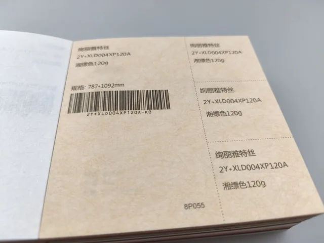Warm ivory paper; photographed paper sample book with original labels