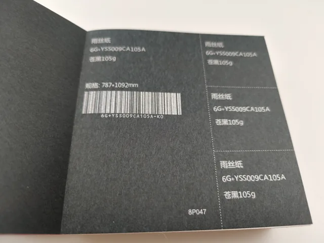 Black paper; photographed paper sample book with original labels
