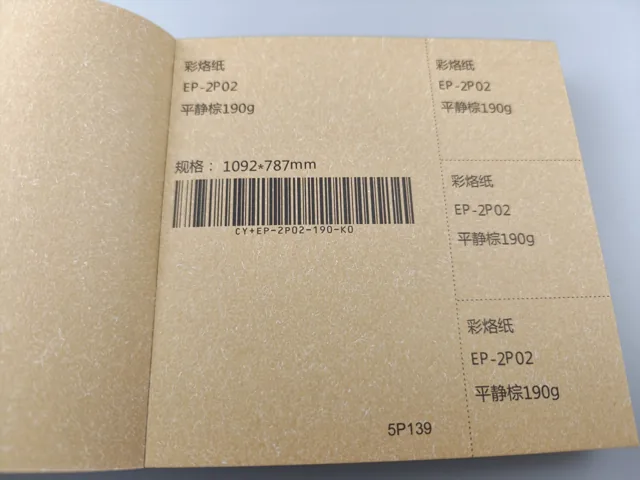 Warm gold-toned texture; photographed paper sample book with original labels