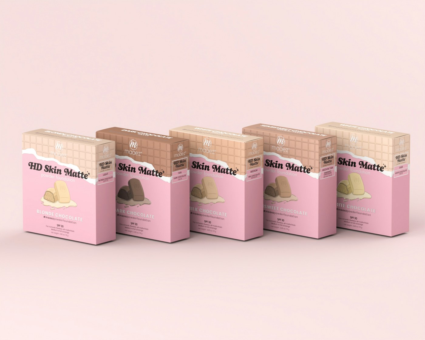 Purple cosmetic boxes in a coordinated brand presentation